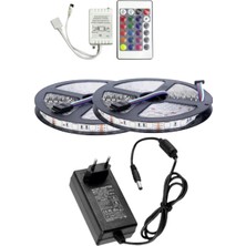 Powerr Led Aydınlatma 10 Metre 12V 60 Ledli Rgb Dış Mekan Silikonlu Şerit LED 5A Priz Tipi Plastik Adaptör 24 Tuşlu Ir LED Kontrol Üniteli Set