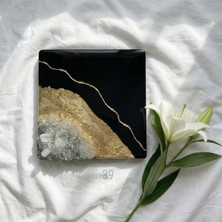 39 Art Studio Geode Nero | Kuvars Taşlı Modern Epoksi Duvar Tablosu | Enerjisel & Dekoratif Sanat | 20X20 cm