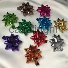 Bisaccia Metalik Parlak Karışık Fiyonk Süs Yapışkanlı Yıldız Hediye Paketi Süsleme 20 Adet