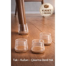 Safestore 4'lü Keçeli Şeffaf Silikon Sandalye Ayak Koruyucu Sürtünme Gıcırtı Önleyici Sandalye Ayak Çorabı