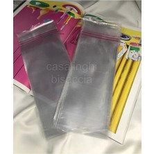 Bisaccia 10X25 cm (Kapak Payı Dahil) Yapışkanlı Jelatin Poşet Bantlı Şeffaf Opp Torba Paket - (50 Adet)
