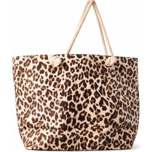 Kadın Leopar Çanta- Renkli - Fermuarlı- 50*35 Cm- Leopar Desenli - Plaj Çantası