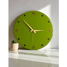 39 Art Studio Dekoratif Epoksi Duvar Saati 40 Cm, Army Green Modern Tasarım, Altın Detaylı, Sessiz Mekanizma, Yeni Ev Hediyesi