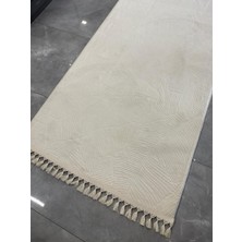 Merinos Halı Merinos Rölyef Halı Garden Açık Bej Kaymaz Taban Yolluk Makinede Yıkanabilir Halı Krem Düğüm Saçaklı