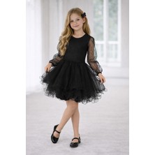 Dıgıl Kids Kız Çocuk Abiye Elbise Kırmızı Misinalı Simli Kolu Tüllü