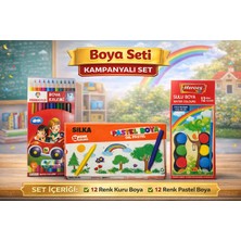 W-Design 3 Lü Set Mikro Kuru Kalem Boya 12 Renk + Silka Pastel Boya 12 Renk+ Sulu Boya