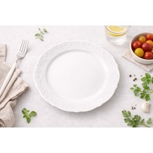 Porland Porselen Queen Beyaz 25 cm 3lü Düz Servis Tabağı Sunum Tabağı (3 Adet)