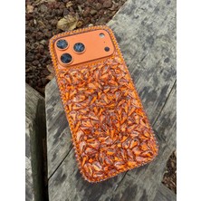 Madam Case Iphone 17 Pro Turuncu Renk Full Gerçek Taşlı Luxury Kılıf