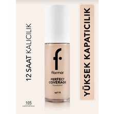 Kalvin Flormar Perfect Coverage Yüksek Pigmentli & Yarı Parlak Bitişli SPF15 Fondöten - 105 Prcln Ivory - 30 gr