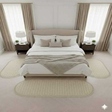 Altun Carpet Modern 3lü Set Yatak Odası Halısı Oval Babıl Pelüş Ponpon Saçaklı Kaymaz Taban Halı 13ML Hav Yüksekliği 2.2 cm  Kalınlık