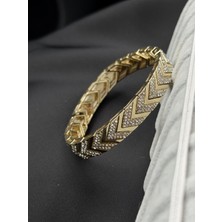 Parlak Taş Detaylı Gold Renk Esnek Bileklik