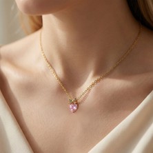 Vaoov Altın Kaplama Kurdeleli Pembe Kalp Çelik Kolye