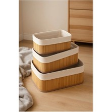 Kitchen Beauty 3'lü Bambu Sepet / Çok Amaçlı Bambu Sepet Seti Banyo Organizeri Çok Amaçlı Düzenleyici
