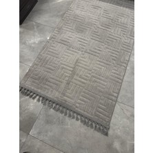 Merinos Halı Merinos Rölyef Halı Çeşme Gri Kaymaz Taban Yolluk Makinede Yıkanabilir Halı Gri Düğüm Saçaklı