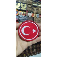 Çukurova Ütü 7 cm Nakışlı Türk Bayrağı Yuvarlak Patch Arma Cırtlı Nakış