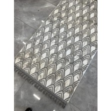 Dinarsu Halı Dinarsu Embos Halı Diamond Açık Gri Kaymaz Taban Yolluk Makinede Yıkanabilir Halı Gri Düğüm Saçaklı