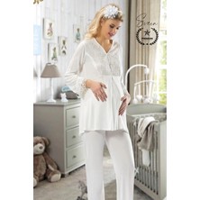 Svein #pijama Ekru Lohusa Pijama Takımı Hamile ve Doğum Sonrası Anne Adayları Için Rahat Yumuşak Şık Sade