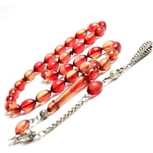 Burhan Sağlam Arpa Kesim 13X8 mm Ateş Kehribar Alpaka Püsküllü Tesbih