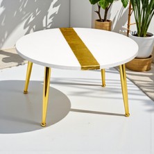 39 Art Studio Aurum Blanc 60 cm Beyaz & Altın Modern Orta Sehpa – Gerçek Altın Varaklı – Yüksek Parlak Epoksi Tasarım, Modern Lüks Ev Dekoru