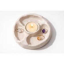 Mumline Evcikuş El Yapımı 3 Bölmeli Seramik Mumluk ve Takı Standı Bej – Dekoratif Mumlu Organizer