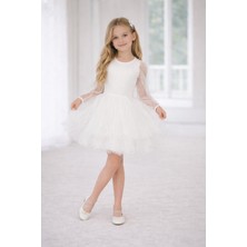 Dıgıl Kids Kız Çocuk Beyaz Renkli Tül Elbise