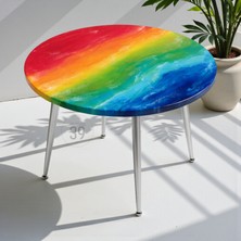 39 Art Studio Raınbow Lux 60 cm Kahve Sehpası – Rainbow Epoksi Parlak Yüzey – Gümüş Ayaklı Modern Orta Sehpa– 45 cm Yükseklik