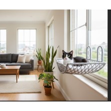 Missidea Vantuzlu Kedi Cam Yatağı Hamak Gri– Pencere Askılı Kedi Yatağı