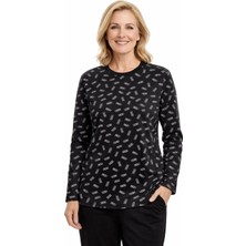 Mutlu City Kadın Desenli Yuvarlak Yaka Rahat Kesim Orta Yaş ve Üzeri Anne Penye Bluz 8551