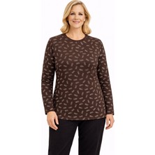 Mutlu City Kadın Desenli Yuvarlak Yaka Rahat Kesim Orta Yaş ve Üzeri Anne Penye Bluz 8551