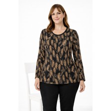 Mutlu City Kadın Çiçek Desenli Yuvarlak Yaka Orta Yaş Anne Penye Bluz 9060