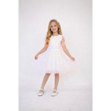 Dıgıl Kids Çiçek Desenli Beyaz Renk Kız Çocuk Elbise