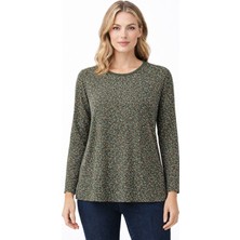 Mutlu City Kadın Çıtır Çiçek Desenli Yuvarlak Yaka Orta Yaş Anne Penye Bluz 9050