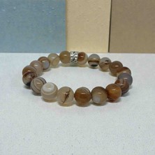 Lunel Accessory Doğal Bantlı Akik (Çizgili Akik) Bileklik 10 mm – Toprak Tonlu – 9 cm Çap Unisex