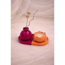 Atiye Studio Renkli Mini Vazo Lotus Mumluk ve Oval Tabak 3’lü Dekoratif El Yapımı Ev Hediye Seti