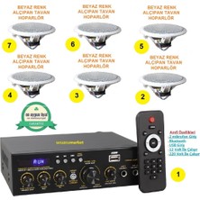 Ucuzcu Market Tavan Hoparlör Seti (1 Adet Amfi + 6 Adet Beyaz Renk Tavan Hoparlör)