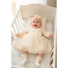Miniday Baby Kız Bebek Mevlütlük Elbise Dantelli Bandanalı