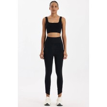 COMEUP Paçası Büzgülü Spor Tayt Siyah