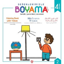 Değerlerimizle Boyama Kitabı - Temizlik Çevre Bilinci Sorumluluk - Arapça-Ingilizce-Japonca-Türkçe