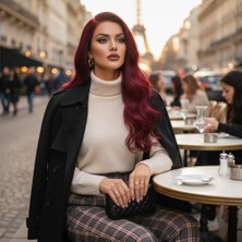 Indispensablely Gerçek Front Lace Tül Peruk / Dalgalı / Koyu Kızıl 70/75CM