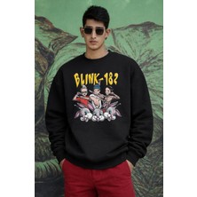 Fuddy Moda Unisex Oversize Rock Band Bunny BLINK-182 Baskılı Bisiklet Yaka Kapüşonsuz Sweatshirt