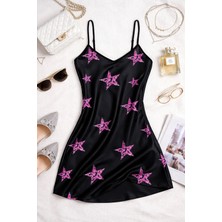 Indispensablely Yıldız Desenli Askılı Saten