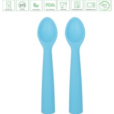 Jojobebek Premium BPA Free Silikon Mama Kaşığı (2 Adet) - Güvenli Bebek Beslenme - Kolay Temizlik - 9+ Ay / Mavi Renk