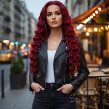 Indispensablely Gerçek Front Lace Tül Peruk / Yoğun Dalgalı / Kızıl 70/75CM