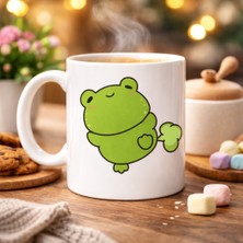 Mutlu Kurbağa Tasarımlı Porselen Kupa Model 91 – Eğlenceli, Tatlı ve Neşe Dolu Kahve Kupası