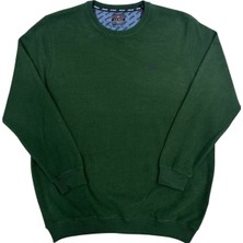 AlanyaXXL Büyük Beden Düz Renk Yeşil Pamuklu Erkek Sweat Kazak Bisiklet Yaka