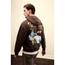 DeFacto İnitial D Boxy Fit Kapüşonlu Baskılı Kalın Sweatshirt Kumaşı Sweatshirt F9760AX26SP