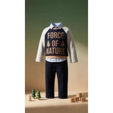 Bebüş Erkek Çocuk 3’lü Takım Bayramlık Kombin Gömlek Sweatshirt Pantolon Şık Takım