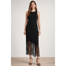 EAS Giyim Asimetrik Püsküllü Midi Elbise