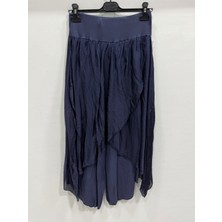 Luisido Kadın Lacivert Italyan Zarf Kapaklı Astarlı Bol Paça Salaş Ipek Pantolon