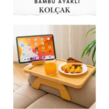Penthouse Koltuk Kenarı Tepsisi, Bambu Koltuk Yanı Sehpası, Kolçak Sehpası Kumandalık 24X33 cm